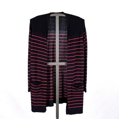 Talbots Cotton Blend 5% Cashmere Cardigan Blue w/ pink Stripes Women's SZ SMALL