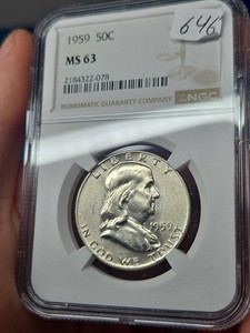 1959 P NGC MS64 Franklin Half Dollar 50c US Mint Silver 1959-P MS-63 Blast White