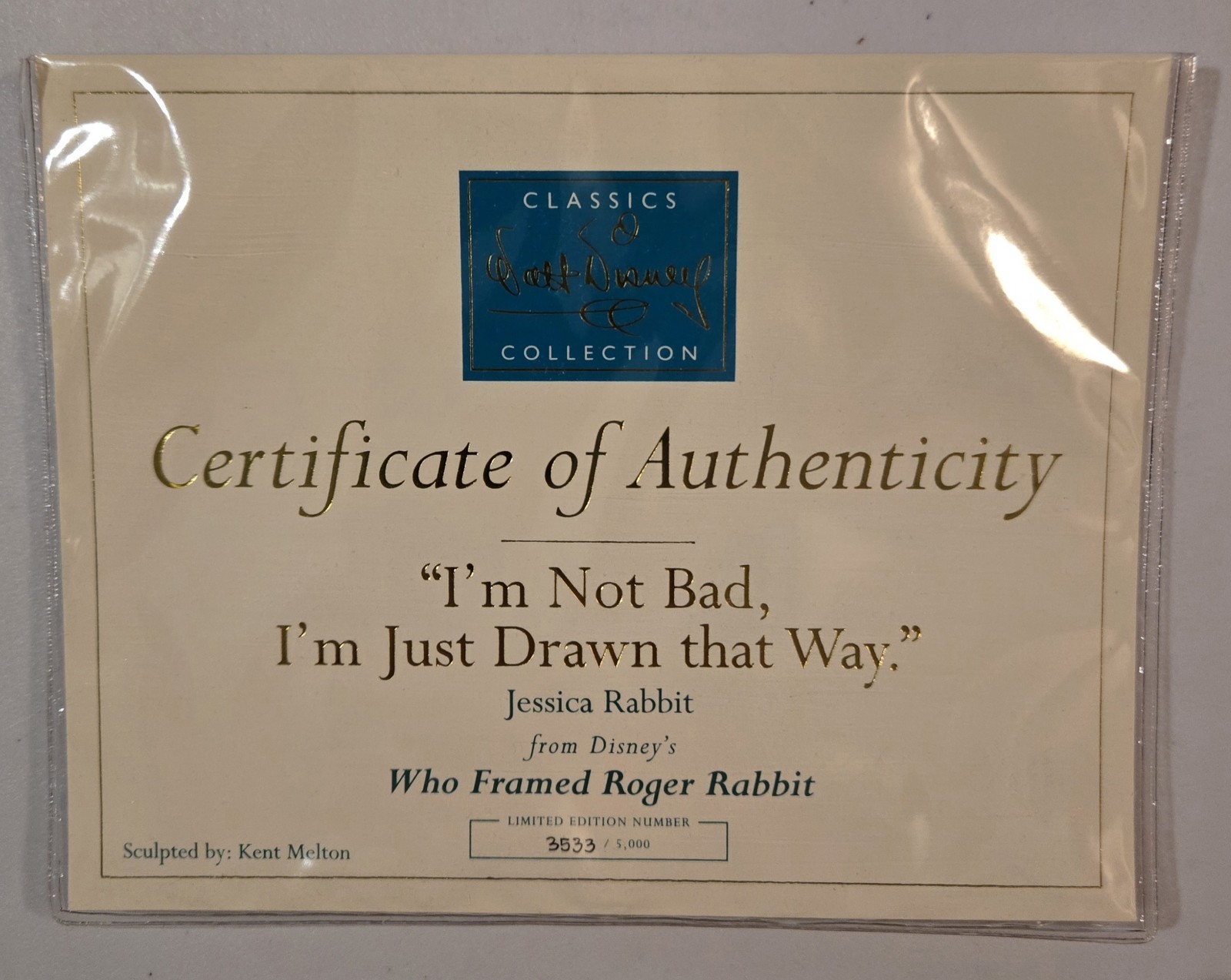 WDCC Disney Jessica Rabbit I'm Not Bad I'm Just Drawn That Way NIB COA 3533/5000