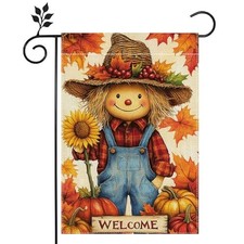 Fall Pumpkin Scarecrow Garden Flag for Outside 12x18 Inch Double Sided Burlap