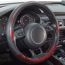 Wood Grain Steering Wheel Cover Red Universal Microfiber Leather, S Color: Red