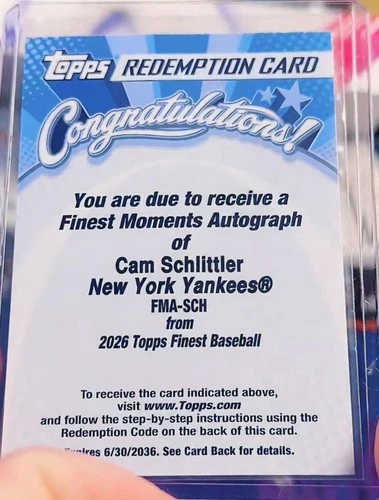 2026 Topps Finest Cam Schlittler Base (RAW)