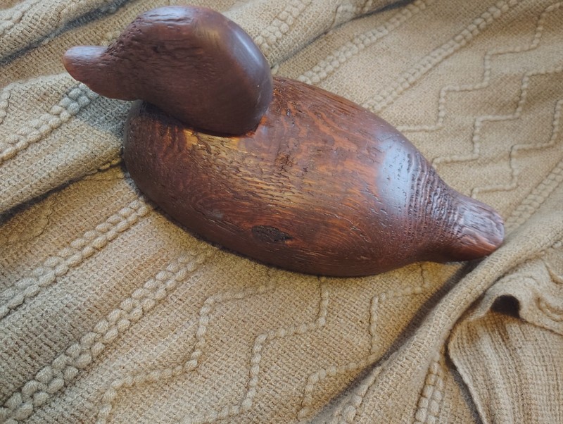 Vintage Hand Carved Wooden Duck Decoy Primitive Folk Art Natural Woodgrain Stain