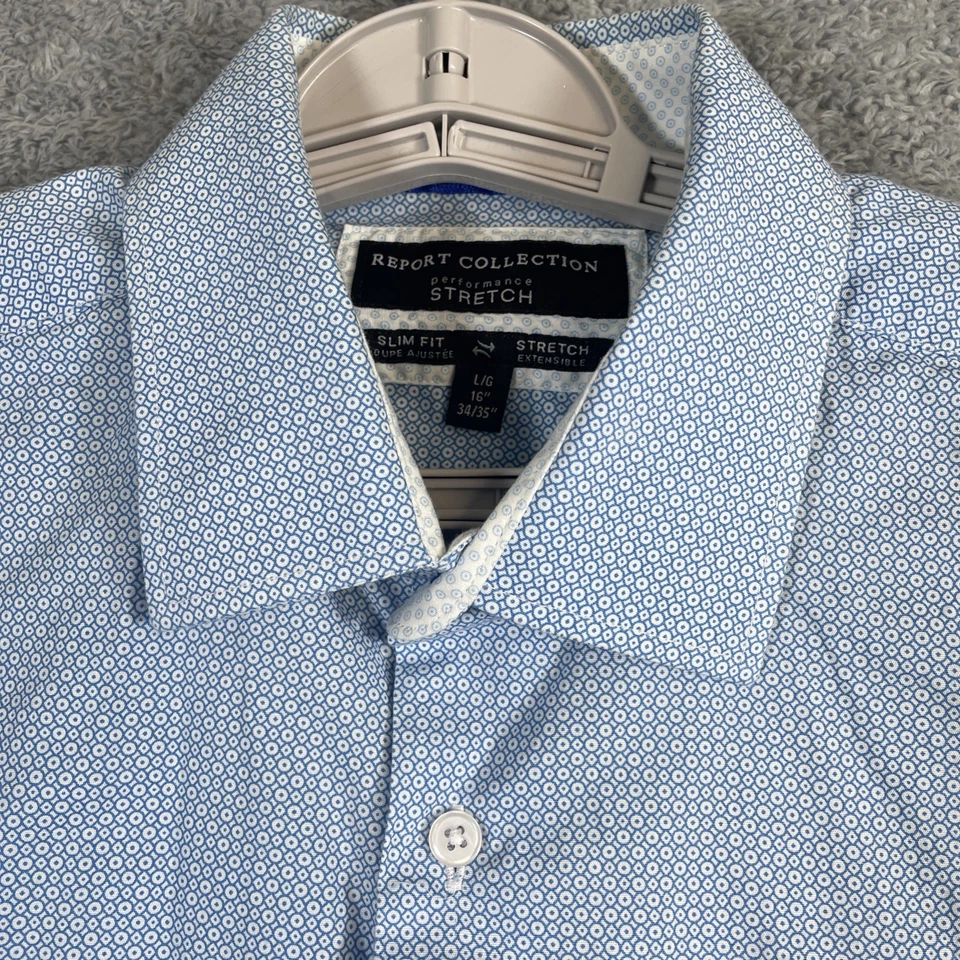 Report Collection Shirt Men Large 16 34x35 Slim Geometric Flip Cuff Tech Stretch - Image 3 of 4