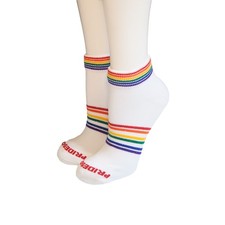White Athletic Anklet Rainbow Striped Crew Athletic Socks- Unisex- Large