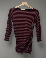 Women’s Michael Kors Red/Black Stripe LongSleeve Side ZipUp Dress Shirt Size XS