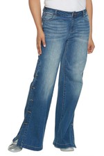 Peace Love World Denim Button Side Pants Medium Blue