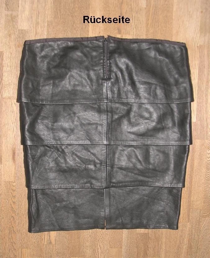 Rock Stufenrock En Cuir Noir Pour Femmes Longueur 52 cm Taille L - Photo 2/2