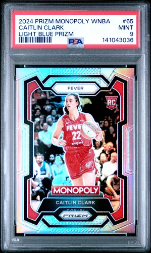 Caitlin Clark 2024 Panini Prizm Monopoly WNBA #65 Light Blue Prizm #/199 PSA 9
