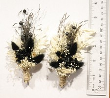 2 pc Dried Flower Boutonnieres   Black  Ivory Rustic Wedding