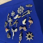 Vintage Costume Jewelry Brooch Collection - Holiday & Novelty Themes Lot Of 17