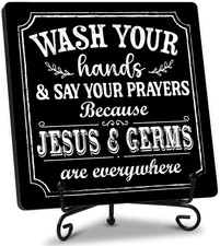 Humorous Christian Wooden Sign - 'Wash Your Hands Say Your Prayers' Rustic Pla