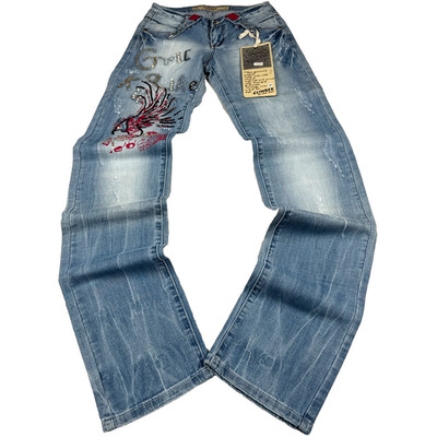 New Climber Y2K Embroidered Eagle Graphic Distressed Denim Jeans Streetwear