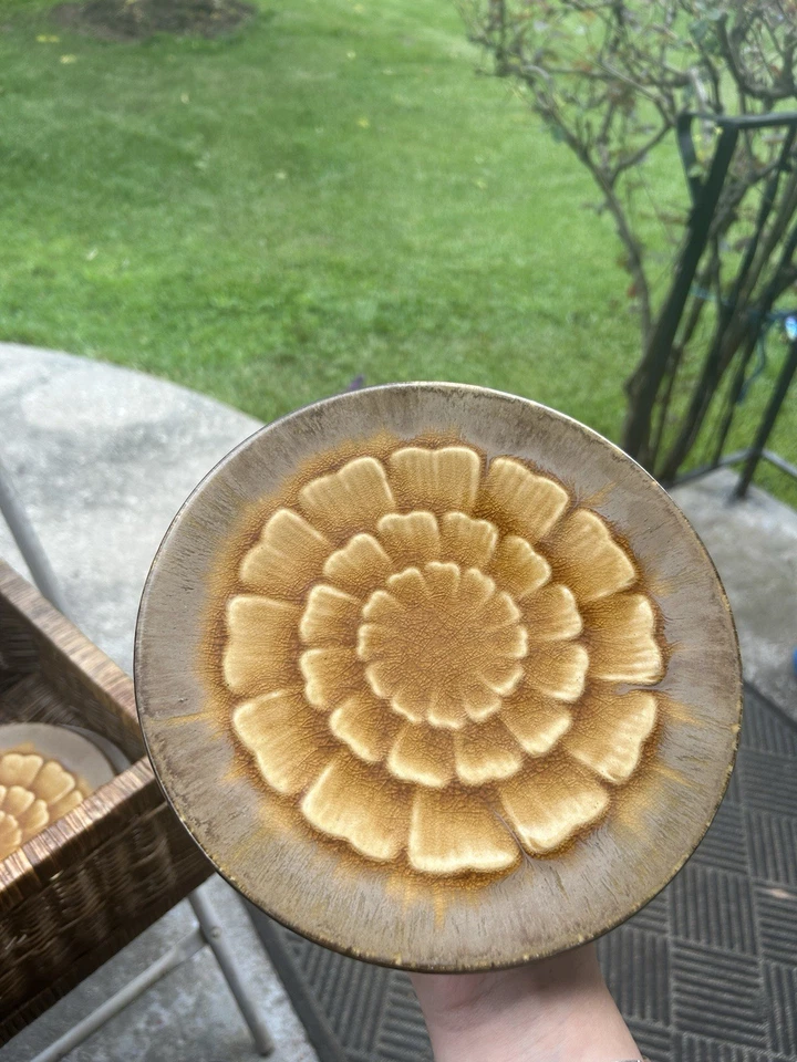 Juego de 4 Platos 2 Tazas de Café, Diseño de Gres Marrón Claro Esmalte Gradiente Suave Foto 2 de 4