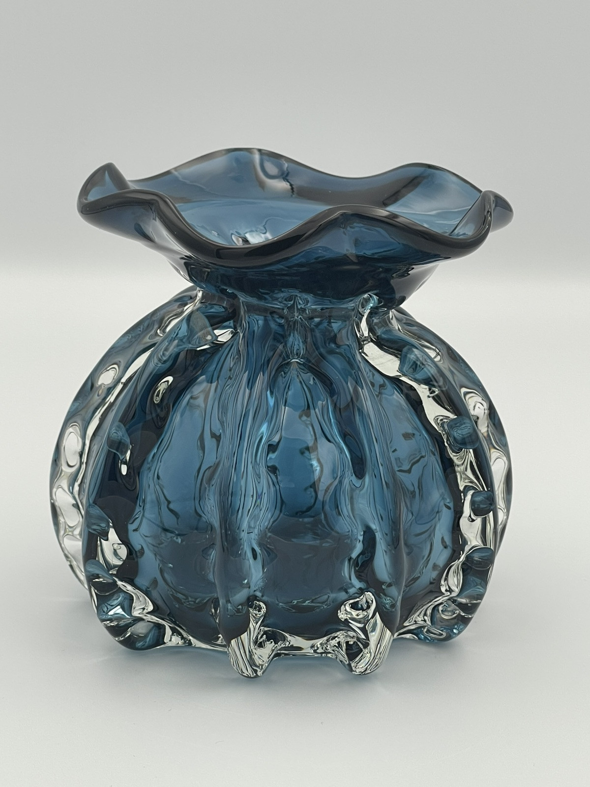 Teal Vertical Fluted Glass Wavy Rim Vase from Hobby Lobby Giallo Blu Collection-image