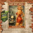 American Car Pinup Girl Wall Decor Vintage Metal Tin Sign 8x12