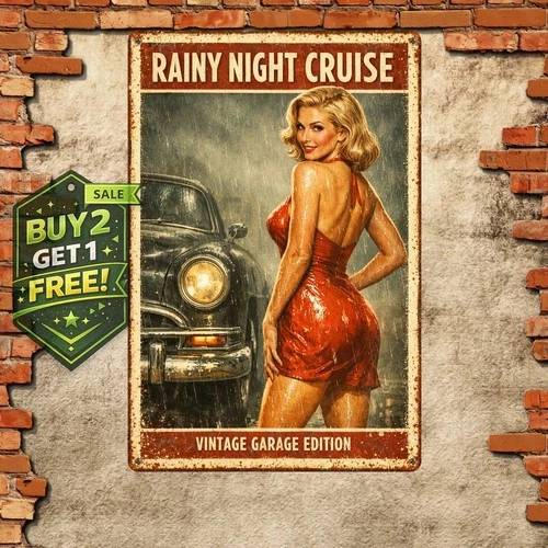 American Car Pinup Girl Wall Decor Vintage Metal Tin Sign 8x12