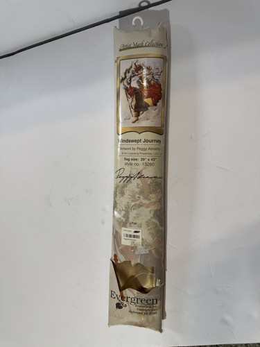 Vintage Evergreen Holiday Windswept Santa Flag Peggy Abram’s 29x43 In. New!!! - Picture 1 of 3