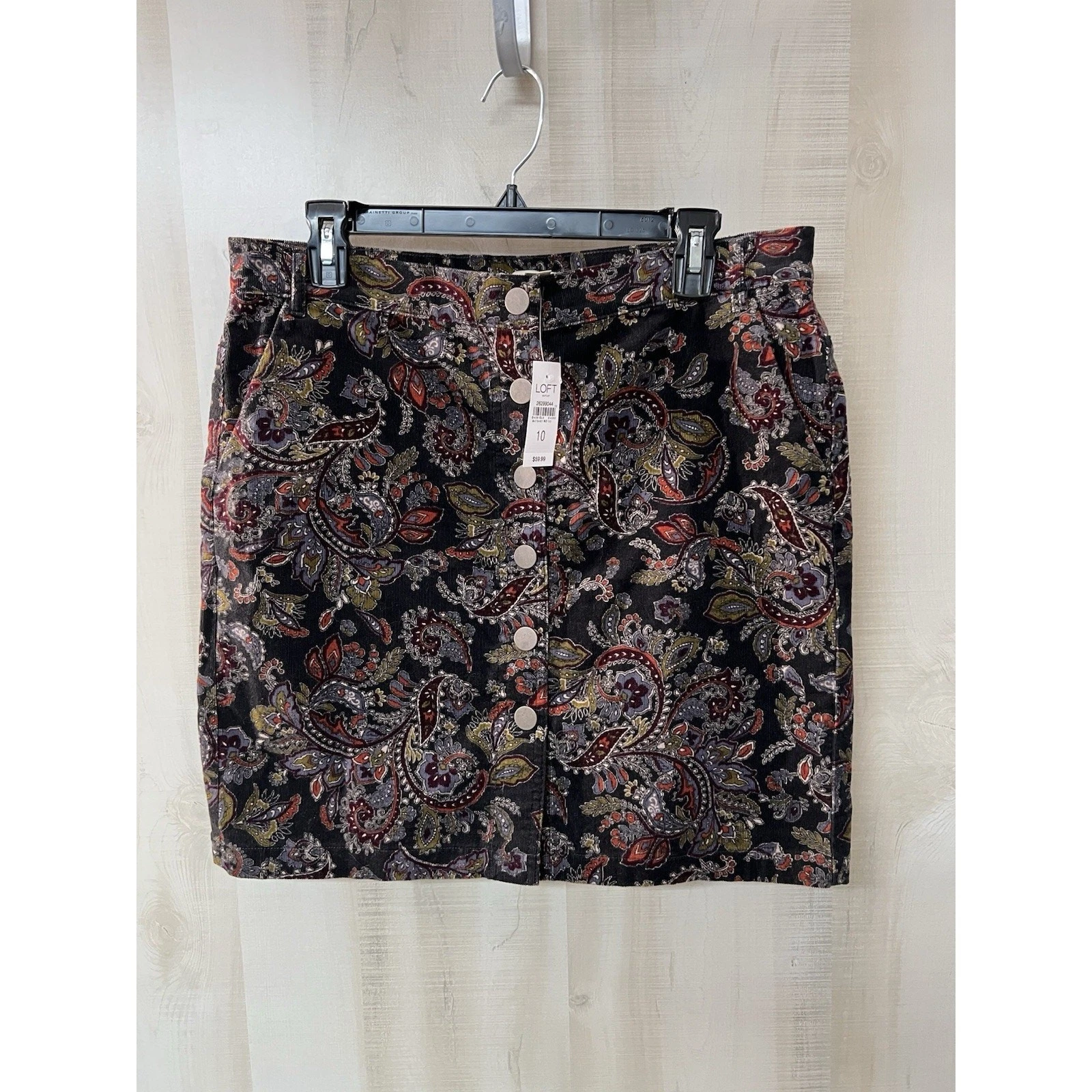 Loft Corduroy Skirt 10 Paisley Button Front 90s Preppy Office Look - NWT
