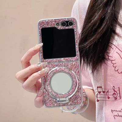 For Samsung Galaxy Z Flip 7/6/5/4/3 Glitter Magnetic Mirror Stand Mag Safe Case 