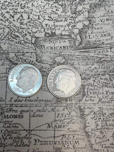 Lot Of 2 - 90% Silver Modern Proof Dimes Roosevelt S Mint 2011, 2012 - RD2