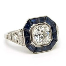 2.50 Ct Lab-Created Diamond Sapphire Octagon Halo Ring 925 Silver Art Deco Style