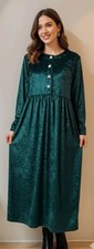 Vintage 90s Cervelle Green Crushed Velour Goth Maxi Dress Gem Buttons S