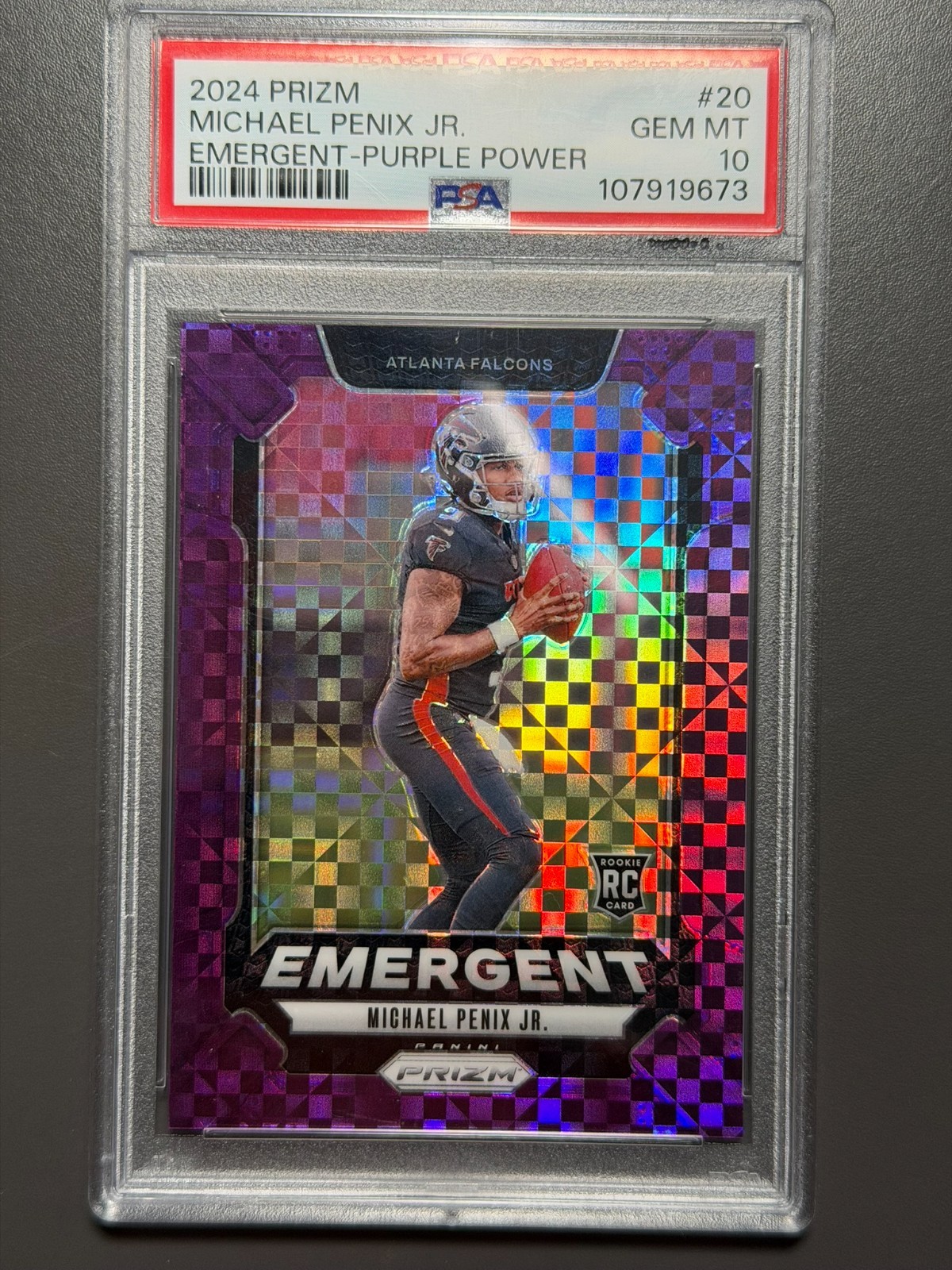 2024 Panini Prizm - Emergent Michael Penix Jr. #20 Purple Power Prizm /49 (RC)