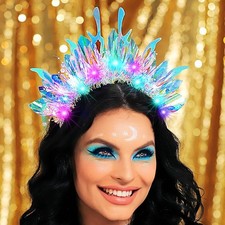 JONKY Light Up Mermaid Crown Glow Rave Headband 31 26 CM / 12.2 10.2 IN, Blue