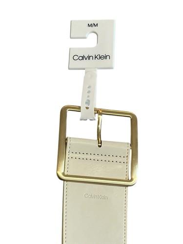 Calvin Klein Ledergürtel Damen Medium Knochen weiß goldene Schnalle breit neu mit Etikett $ 45 UVP - Bild 2 von 6