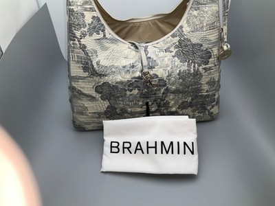 NWT $385 Brahmin Tabitha Mindful Garden Melbourne Lthr Shoulder Bag grey cream