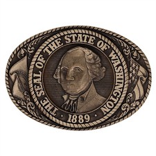 Vintage 80s NOS Brass Washington Tony Lama WA State Seal Pacific NW Belt Buckle