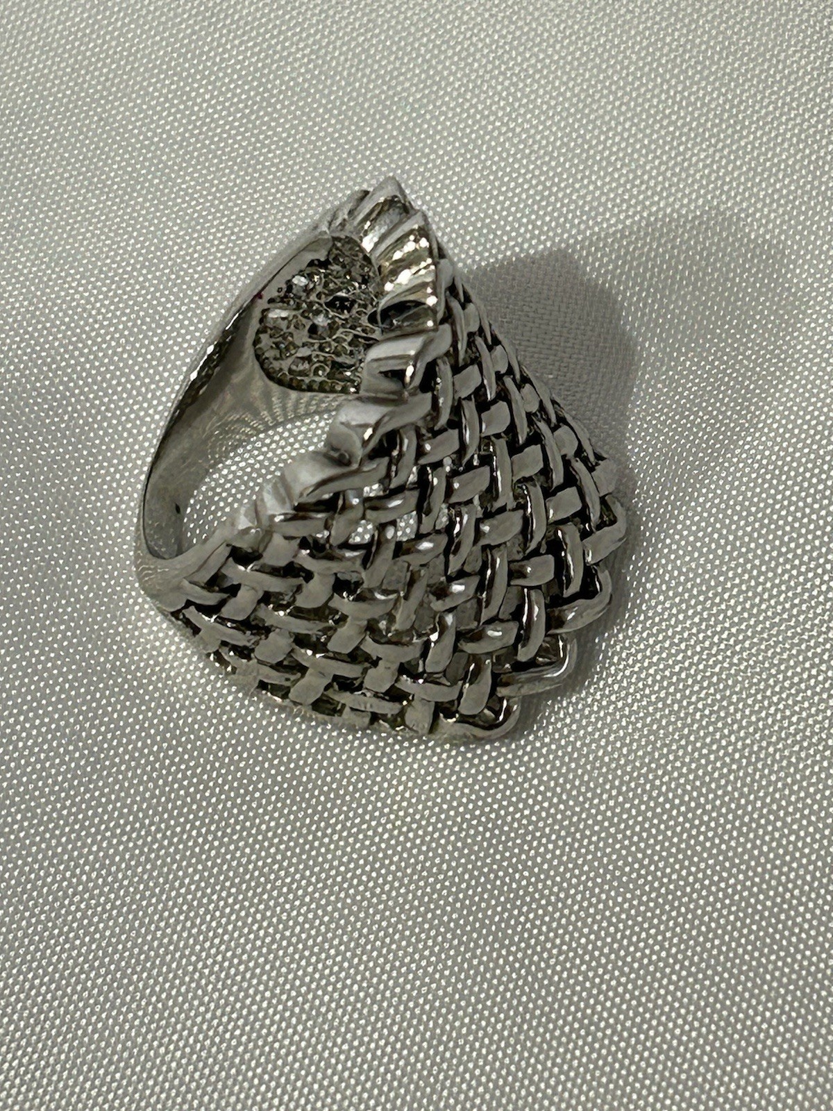 Large Silver Tone Statement Mesh Ring - image 3