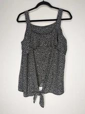 Studio B Bobeau Size XL Black Floral Front Tied Ruffle Button Tank Top NWT