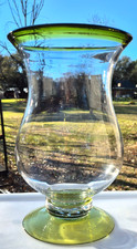 Vintage Large Heavy Hand Blown Green  Clear Glass Vase 14" Tall 8 1/4" Wide