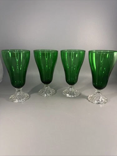 Set Of 4 Vintage Anchor Hocking  Inspiration Green Boopie Burple Water Goblets