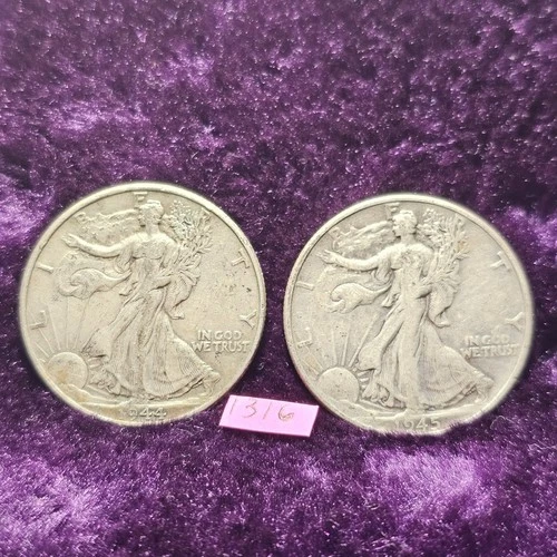 Lot of 2🔥VF-XF 90% Silver🔥 1944 & 1945 Walking Liberty Half Dollar 1316