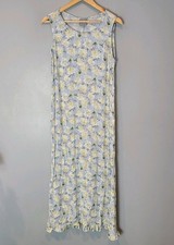 Girly Grunge Cottagecore Vintage Floral Maxi Dress Tea Length Blue Yellow 90s
