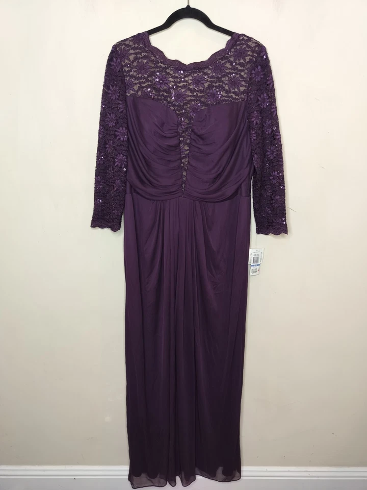 Alex Evenings Lace Gown Maxi Dress Size 18 Womens Plum Purple Gathered Flowy - Image 3 of 4