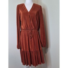 Emma & Michele Women's Burnt Orange Long-Sleeve Wrap Dress Size L