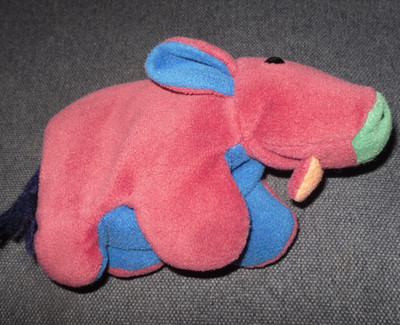 BEBE Perlsacktier Schwein 15 cm Plüsch Kuscheltier rot-bunt  Rarität Vintage