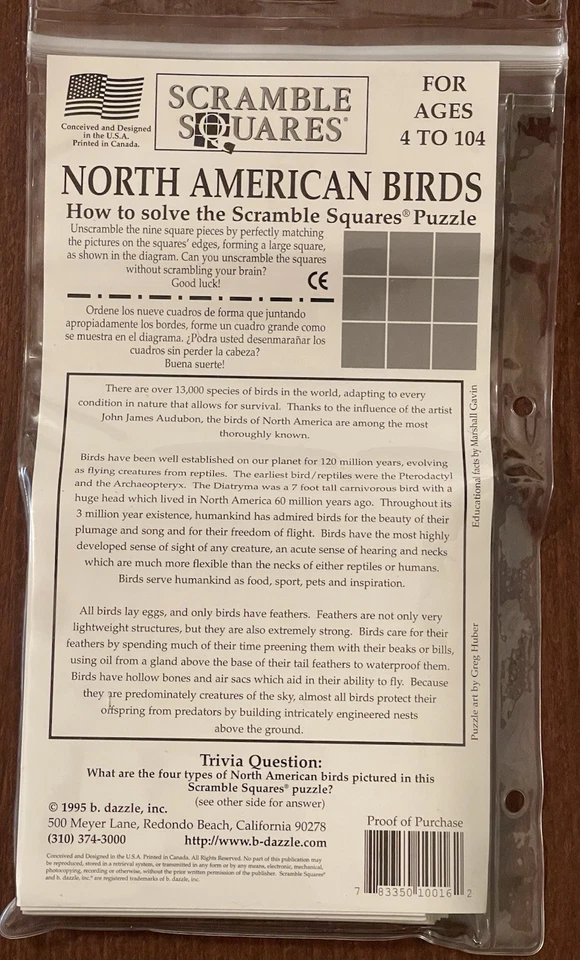 B Dazzle Inc VTG Scramble Squares North American Birds 1995 & Hummingbirds 1997  - Image 3 of 4