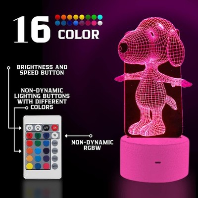 3D Dog Night Light With Remote - 16 Color Change LED Table Lamp, USB Powered, Touch Control