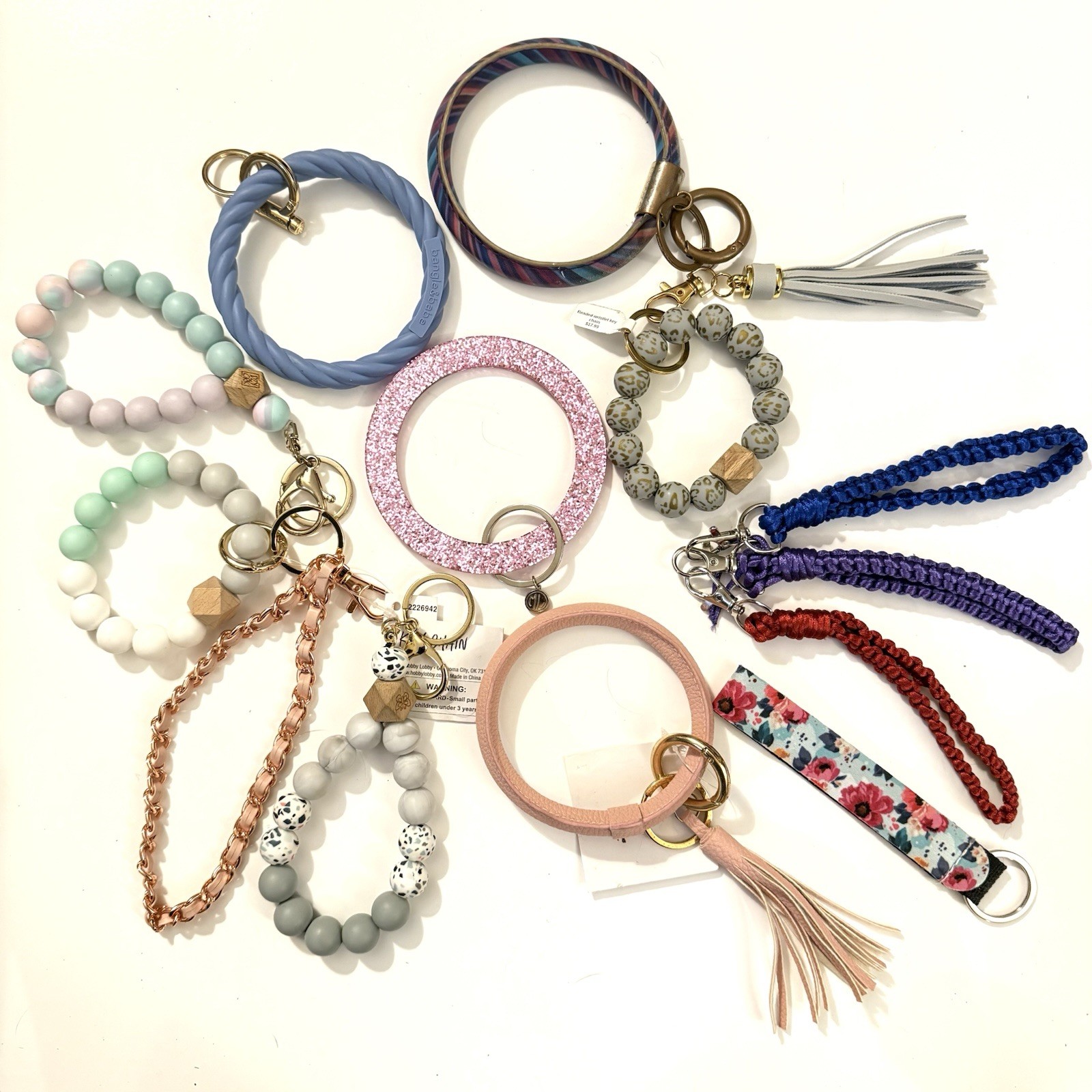 Colorful Silicone Beaded Bangle Keychains for Women - 11 Tassel Wristlet Keyrings-image