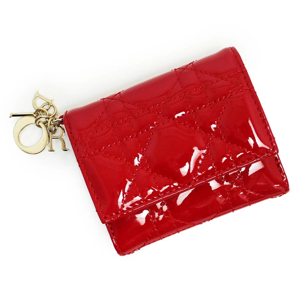 Christian Dior Lady Dior Lotus Portefeuille Cannage Compact TriFold Wallet Authentique