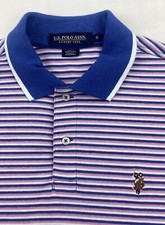 Image of US POLO ASSN Mens Polo Shirt Blue Pink Striped Embroidered Logo Short Sleeve S