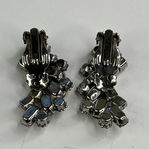 MCM vintage clear rhinestone climber earrings clip on 1.25" - Picture 5 of 6