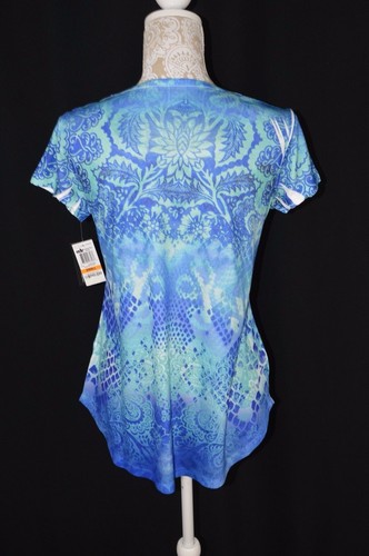 Style&Co. Womens Small Blue Paisley NEW Embellished Short Sleeve Top Shirt - Picture 5 of 8