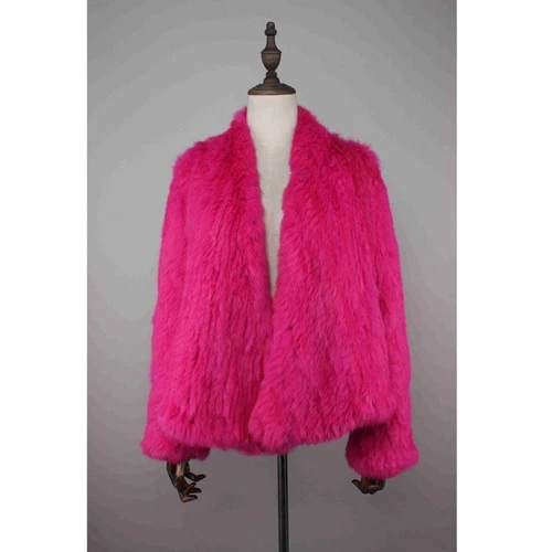 Women's 100% Real Rabbit Fur Hand Knitted Casual Short Cardigan Jacket Top Coat - Picture 21 of 26