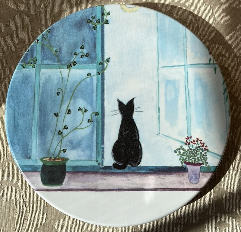 MEBEL Made in ITALY Melamine Trivet Black Cat Sitting in Window
